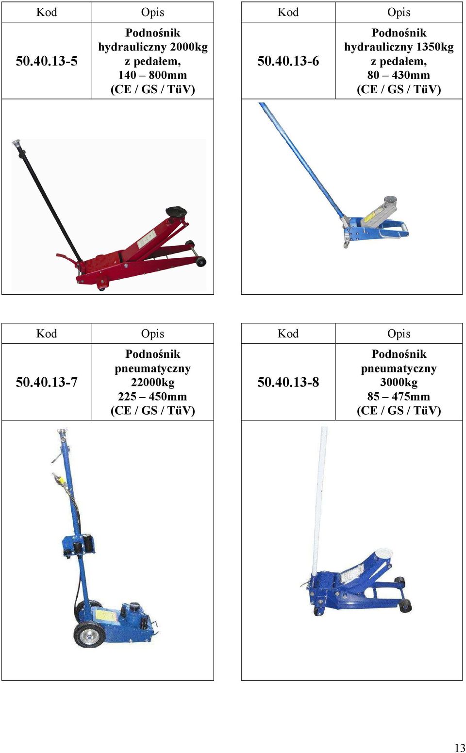 13-6 Podnośnik hydrauliczny 1350kg z pedałem, 80 430mm (CE / GS / TüV)