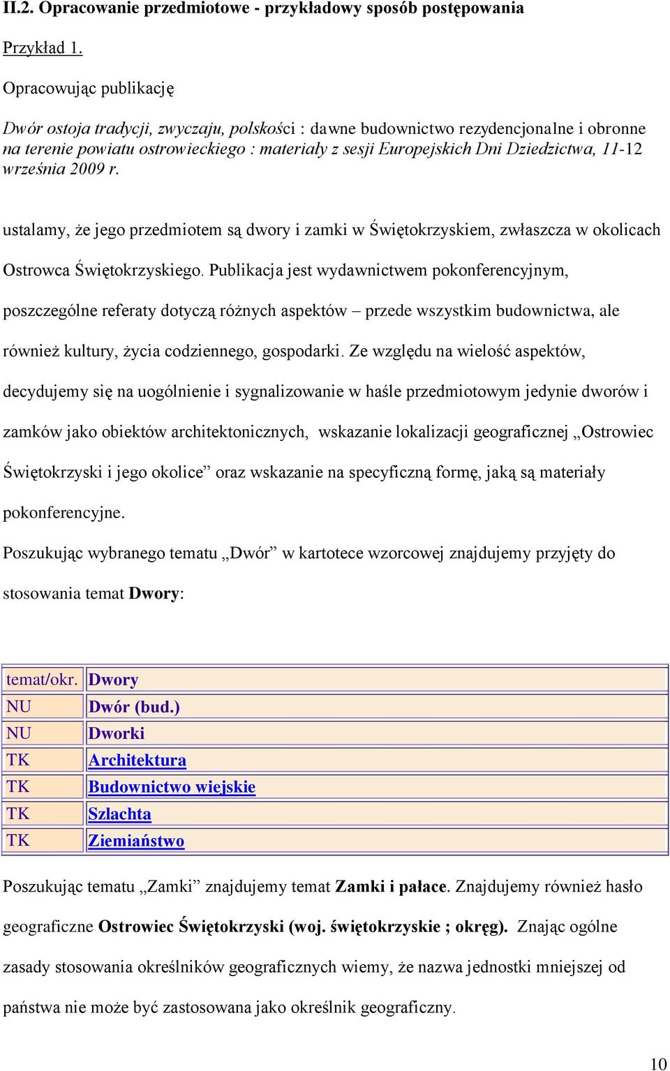 11-12 września 2009 r. ustalamy, że jego przedmiotem są dwory i zamki w Świętokrzyskiem, zwłaszcza w okolicach Ostrowca Świętokrzyskiego.