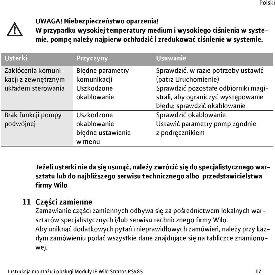 ustawienie wmenu Sprawdzić, w razie potrzeby ustawić (patrz Uruchomienie) Sprawdzić pozostałe odbiorniki magistrali, aby ograniczyć występowanie błędu; sprawdzić okablowanie Sprawdzić okablowanie