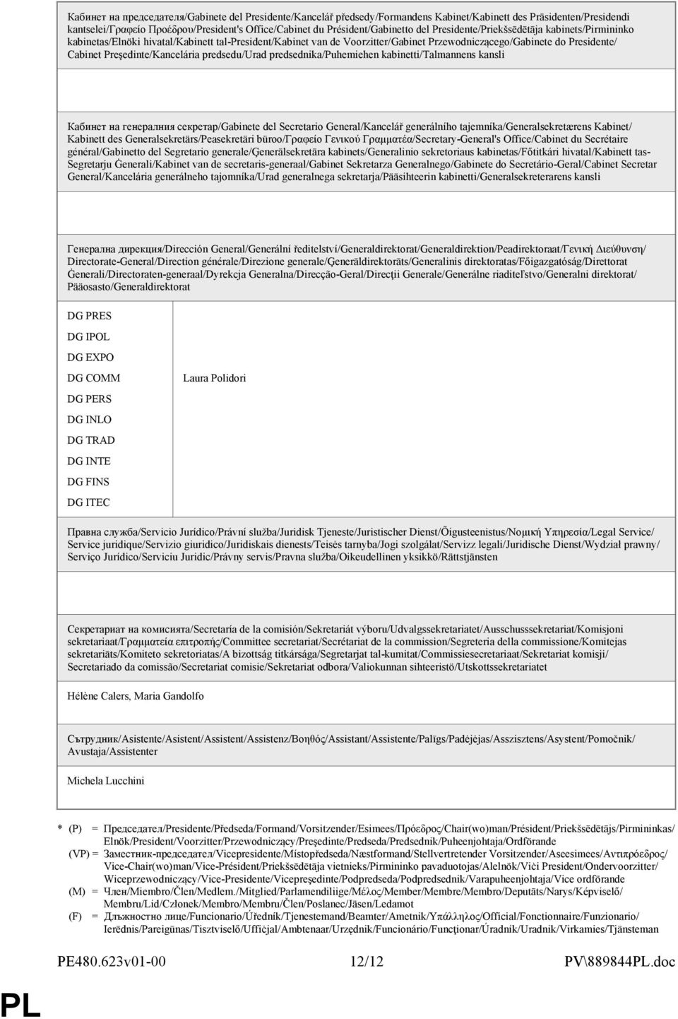 Preşedinte/Kancelária predsedu/urad predsednika/puhemiehen kabinetti/talmannens kansli Кабинет на генералния секретар/gabinete del Secretario General/Kancelář generálního tajemníka/generalsekretærens