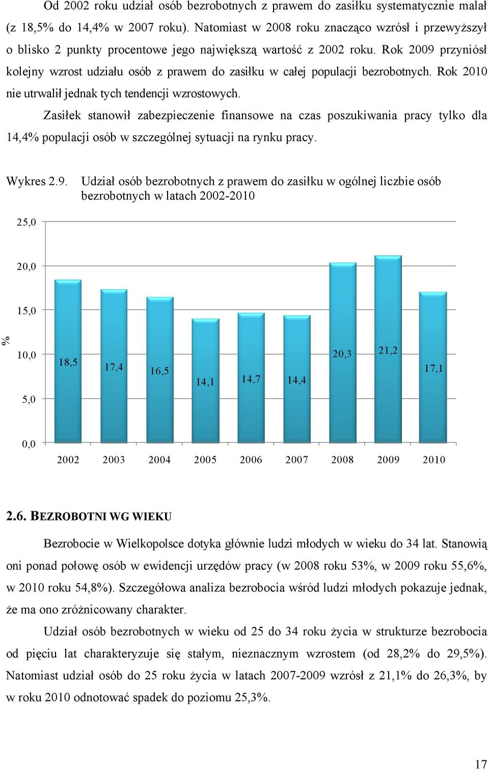 Rok 2009 przyniósł kolejny wzrost udziału osób z prawem do zasiłku w całej populacji bezrobotnych. Rok 2010 nie utrwalił jednak tych tendencji wzrostowych.