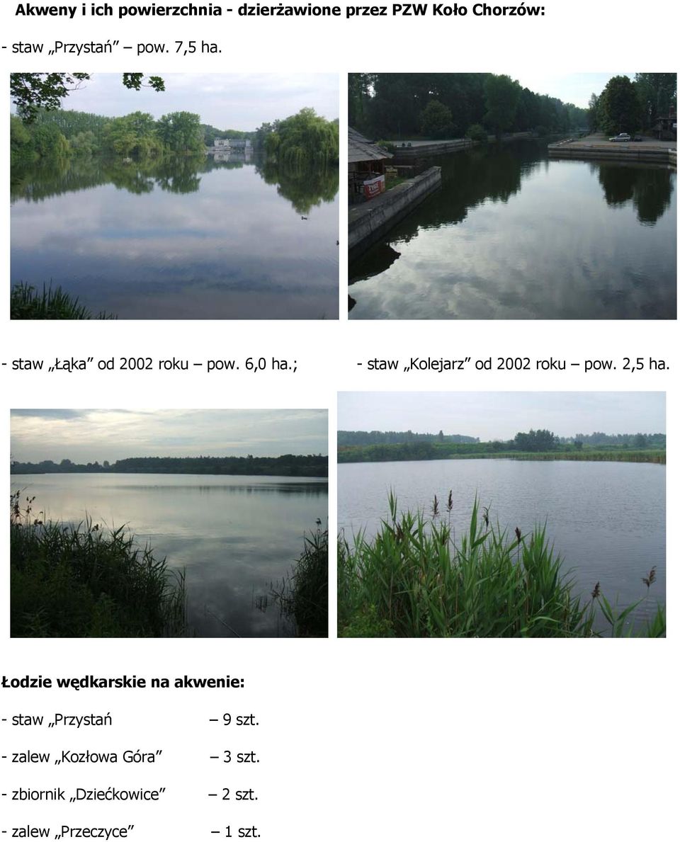 ; - staw Kolejarz od 2002 roku pow. 2,5 ha.