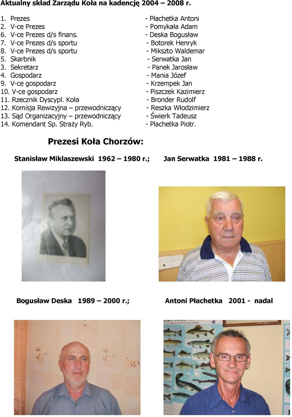 V-ce gospodarz - Krzempek Jan 10. V-ce gospodarz - Piszczek Kazimierz 11. Rzecznik Dyscypl. Koła - Bronder Rudolf 12. Komisja Rewizyjna przewodniczący - Reszka Włodzimierz 13.