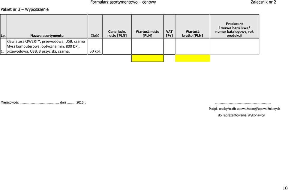 produkcji 1. Klawiatura QWERTY, przewodowa, USB, czarna Mysz komputerowa, optyczna min.