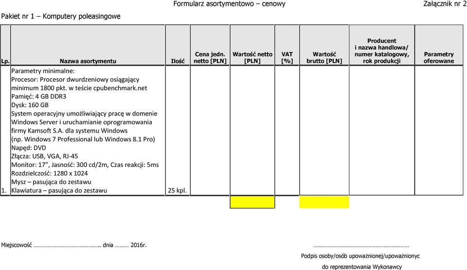 Parametry minimalne: Procesor: Procesor dwurdzeniowy osiągający minimum 1800 pkt. w teście cpubenchmark.