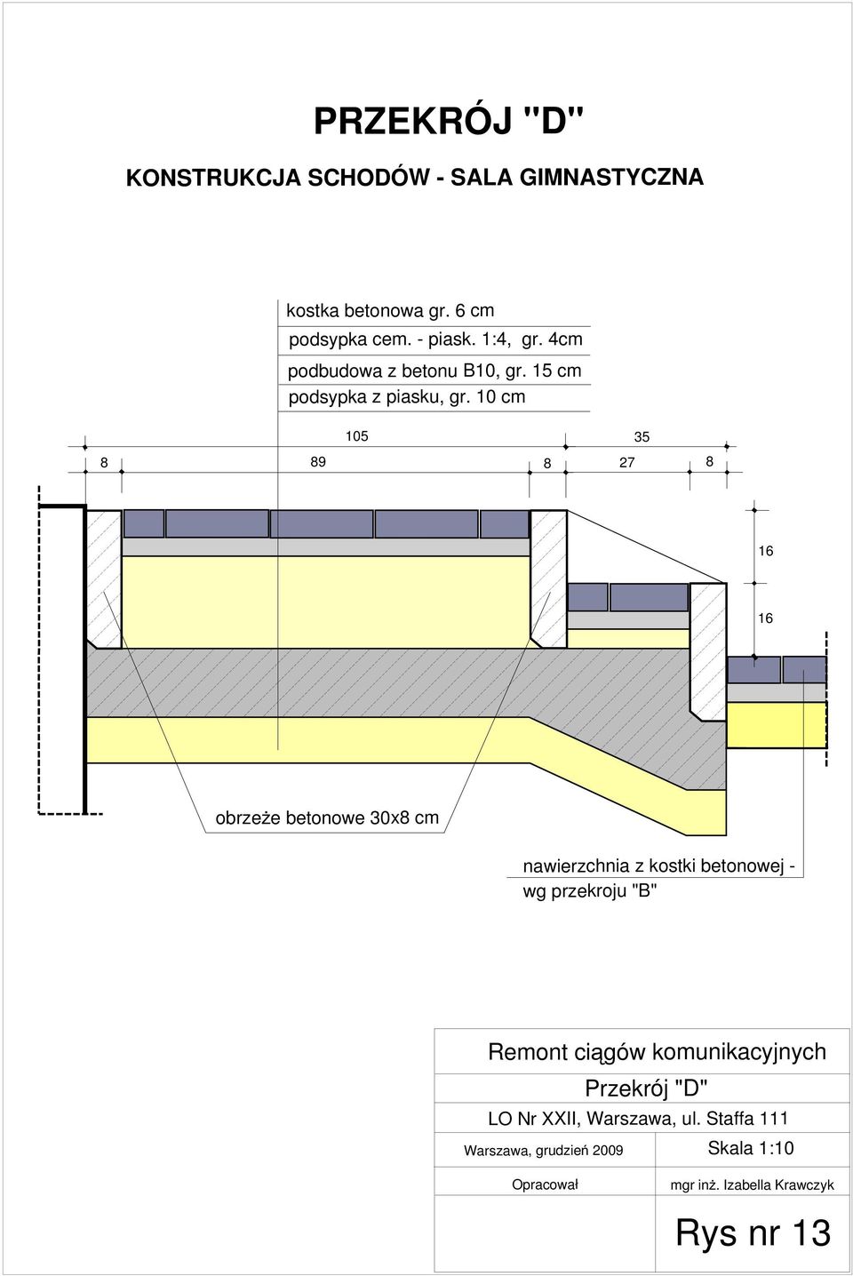 10 cm 105 35 8 89 8 27 8 16 16 obrzeŝe betonowe 30x8 cm nawierzchnia z kostki betonowej - wg przekroju