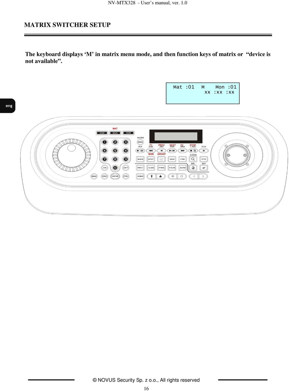 menu mode, and then function keys of matrix or device is not