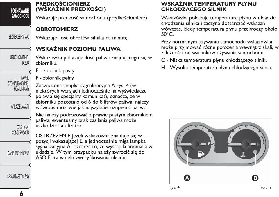 4 (w niektórych wersjach jednocześnie na wyświetlaczu pojawia się specjalny komunikat), oznacza, że w zbiorniku pozostało od 6 do 8 litrów paliwa; należy wówczas możliwie jak najszybciej uzupełnić