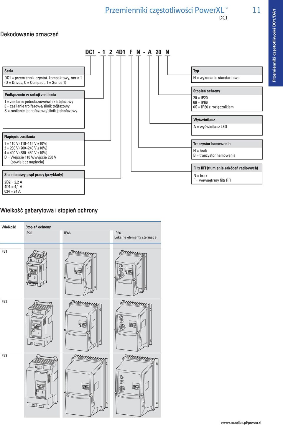 kompaktowy, seria 1 (D = Drives, C = Compact, 1 = Series 1) Przemienniki częstotliwości PowerXL DC1 DC1-1 2 4D1 F N - A 20 N Typ N = wykonanie standardowe 11 Przemienniki cz stotliwo ci DC1/DA1