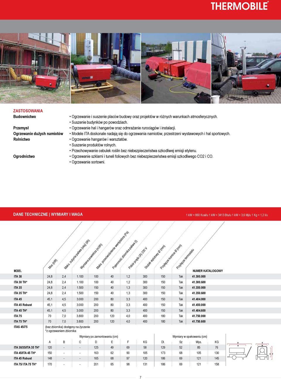 Ogrzewanie hangarów i warsztatów. Suszenie produktów rolnych. Przechowywanie cebulek roślin bez niebezpieczeństwa szkodliwej emisji etylenu.