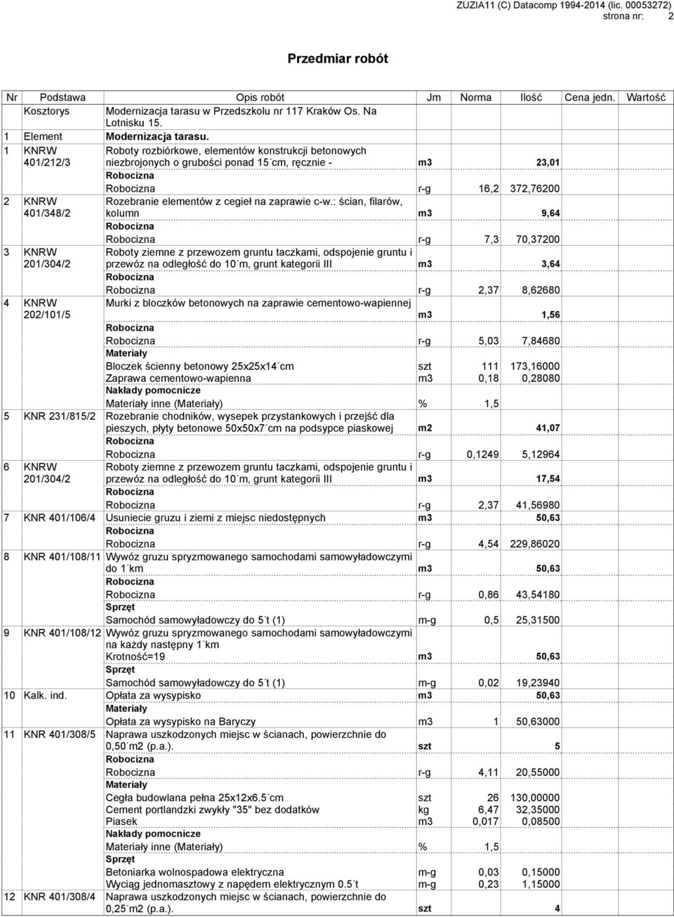 372,76200 Rozebranie elementów z cegieł na zaprawie c-w.