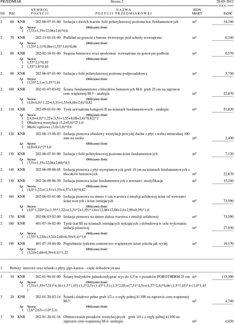 202-02-18-01-00 Stopnie betonowe wraz zpodestem wewnętrzne na gotowym podłożu m³ 0,570 1 1,55*2,1*0,10 2 1,55*1,6*0,10 2 90 KNR 202-06-07-01-00 Izolacja z folii polietylenowej pozioma podposadzkowa