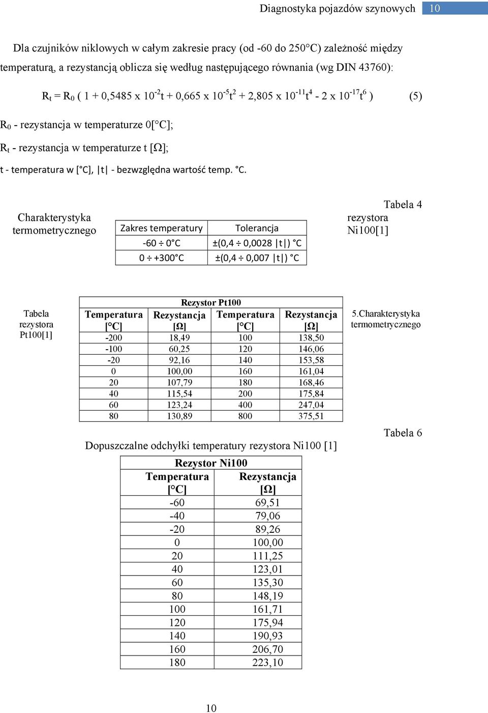 ; R t - rezystancja w temperaturze t [Ω]; t temperatura w [ C]