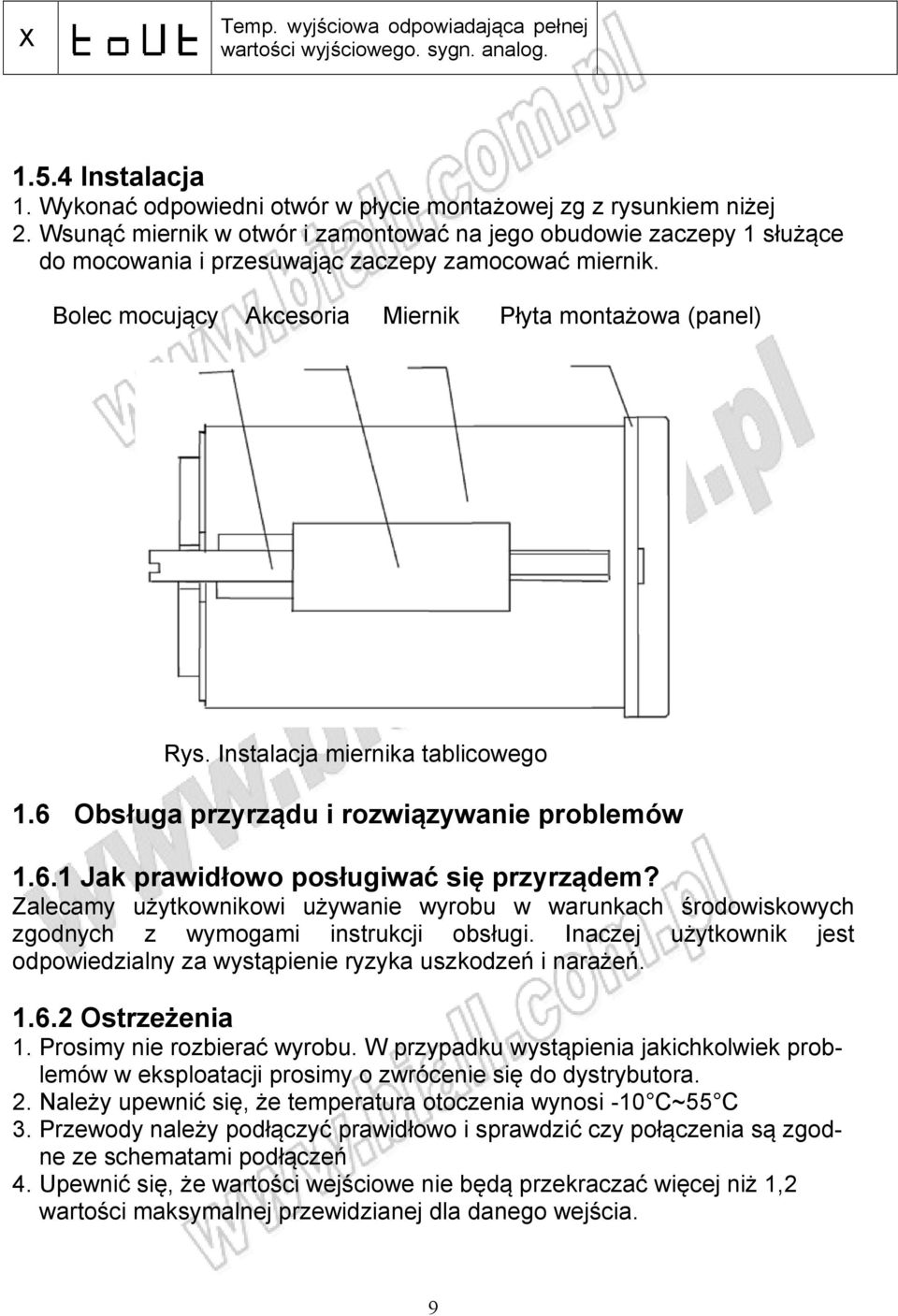 Instalacja miernika tablicowego 1.6 Obsługa przyrządu i rozwiązywanie problemów 1.6.1 Jak prawidłowo posługiwać się przyrządem?