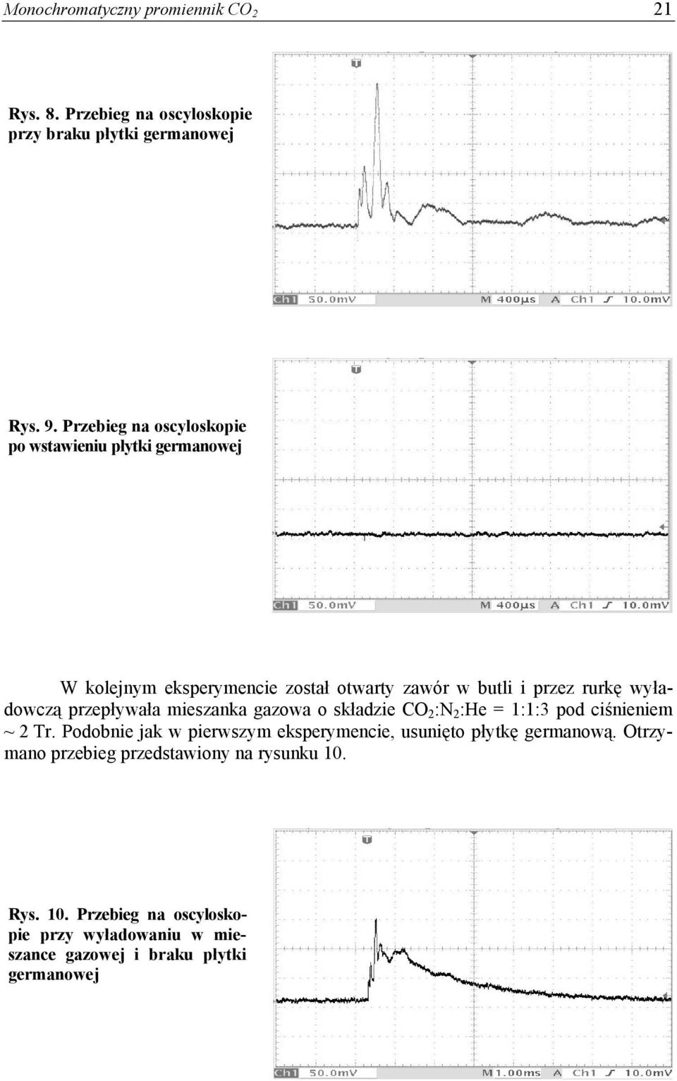 wyładowczą przepływała mieszanka gazowa o składzie CO 2 :N 2 :He = 1:1:3 pod ciśnieniem ~ 2 Tr.