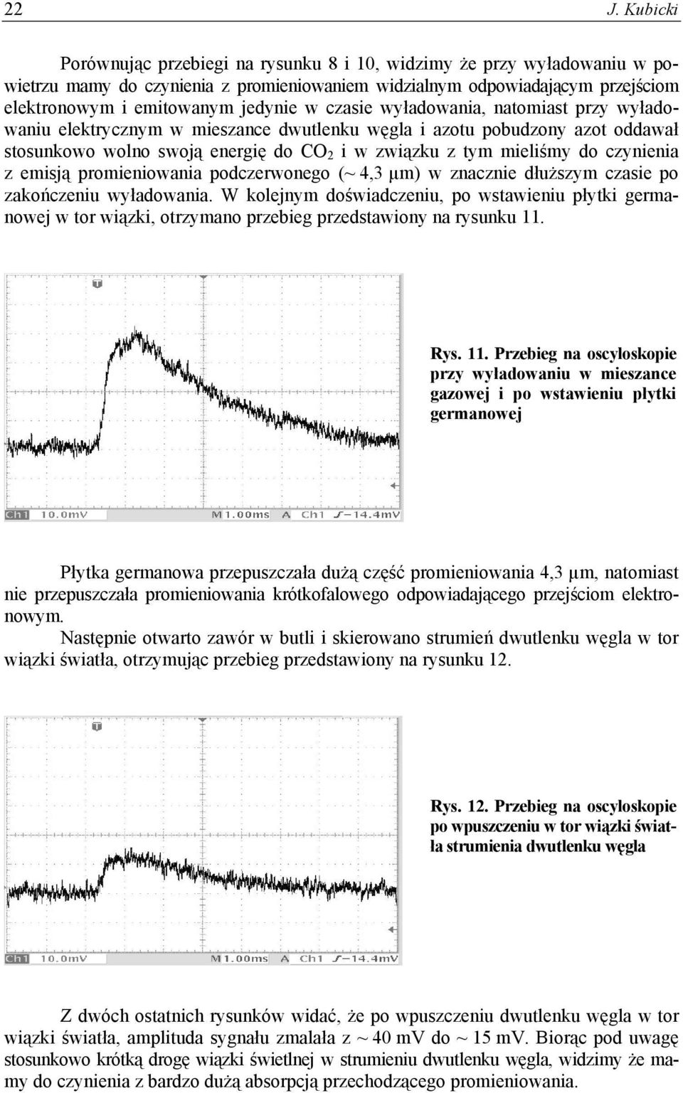 czynienia z emisją promieniowania podczerwonego (~ 4,3 µm) w znacznie dłuższym czasie po zakończeniu wyładowania.