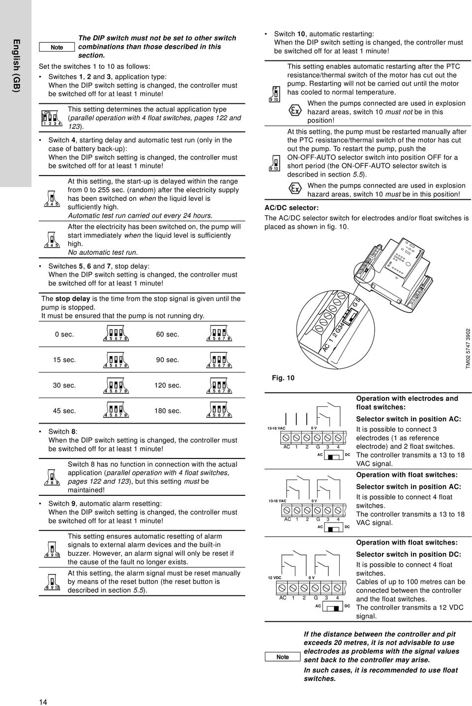 This setting determines the actual application type (parallel operation with 4 float switches, pages and 3).