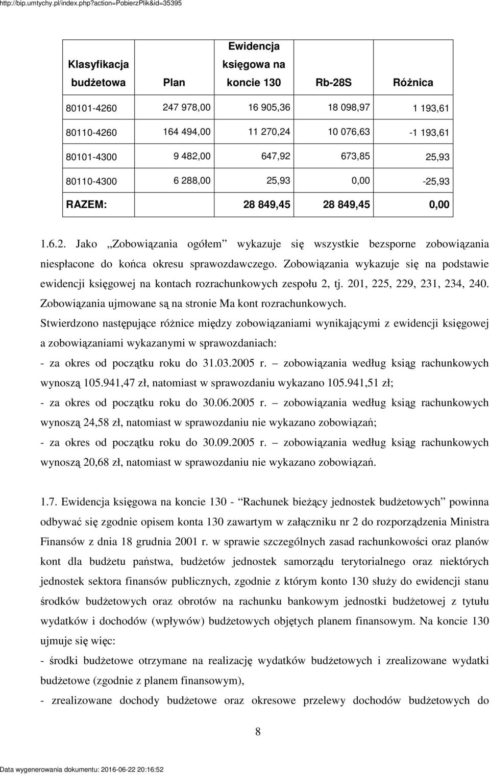 Zobowizania wykazuje si na podstawie ewidencji ksigowej na kontach rozrachunkowych zespołu 2, tj. 201, 225, 229, 231, 234, 240. Zobowizania ujmowane s na stronie Ma kont rozrachunkowych.