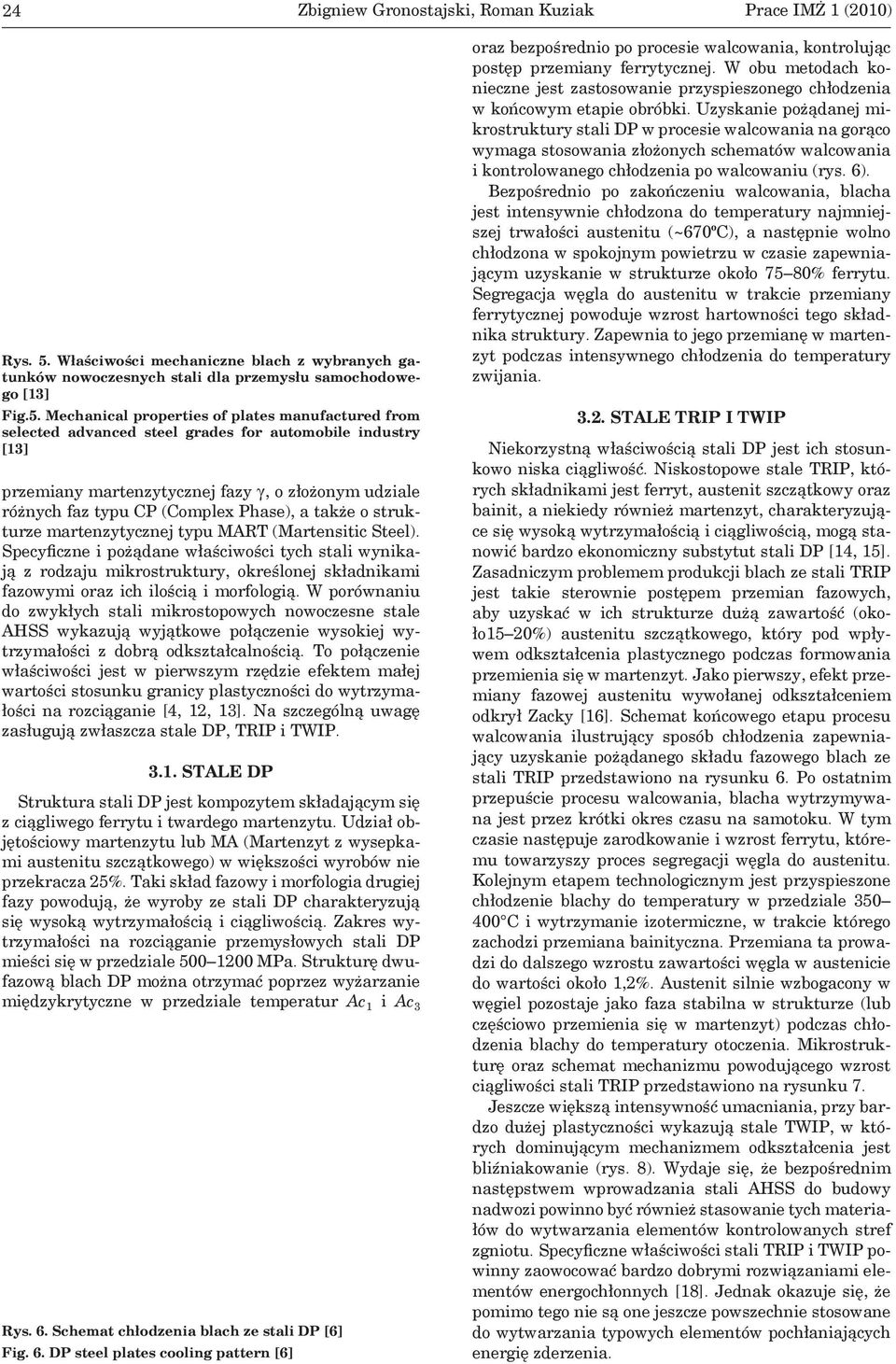 Mechanical properties of plates manufactured from selected advanced steel grades for automobile industry [13] przemiany martenzytycznej fazy, o złożonym udziale różnych faz typu CP (Complex Phase), a