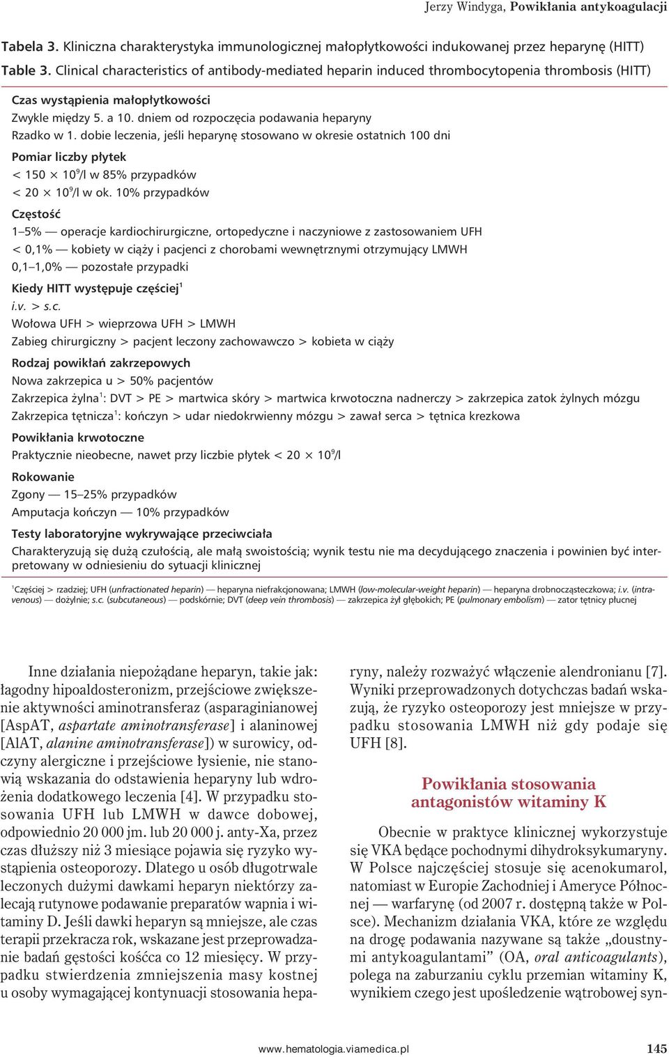 dniem od rozpoczęcia podawania heparyny Rzadko w 1. dobie leczenia, jeśli heparynę stosowano w okresie ostatnich 100 dni Pomiar liczby płytek < 150 10 9 /l w 85% przypadków < 20 10 9 /l w ok.