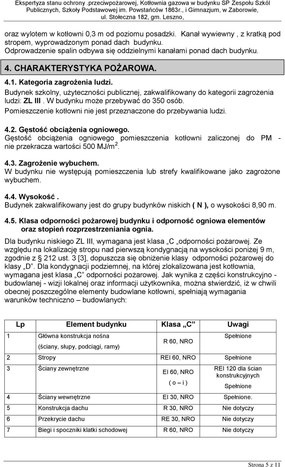 Pomieszczenie kotłowni nie jest przeznaczone do przebywania ludzi. 4.2. Gęstość obciążenia ogniowego.