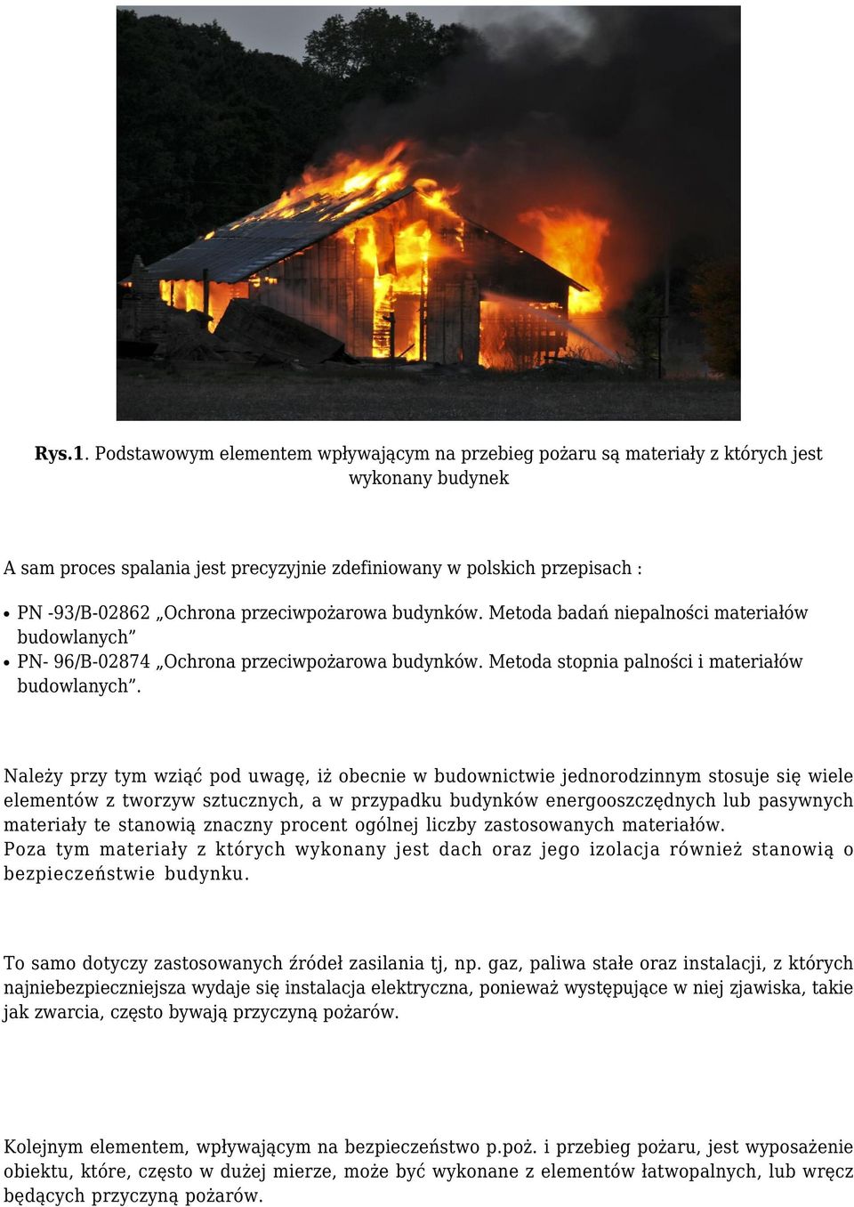 przeciwpożarowa budynków. Metoda badań niepalności materiałów budowlanych PN- 96/B-02874 Ochrona przeciwpożarowa budynków. Metoda stopnia palności i materiałów budowlanych.