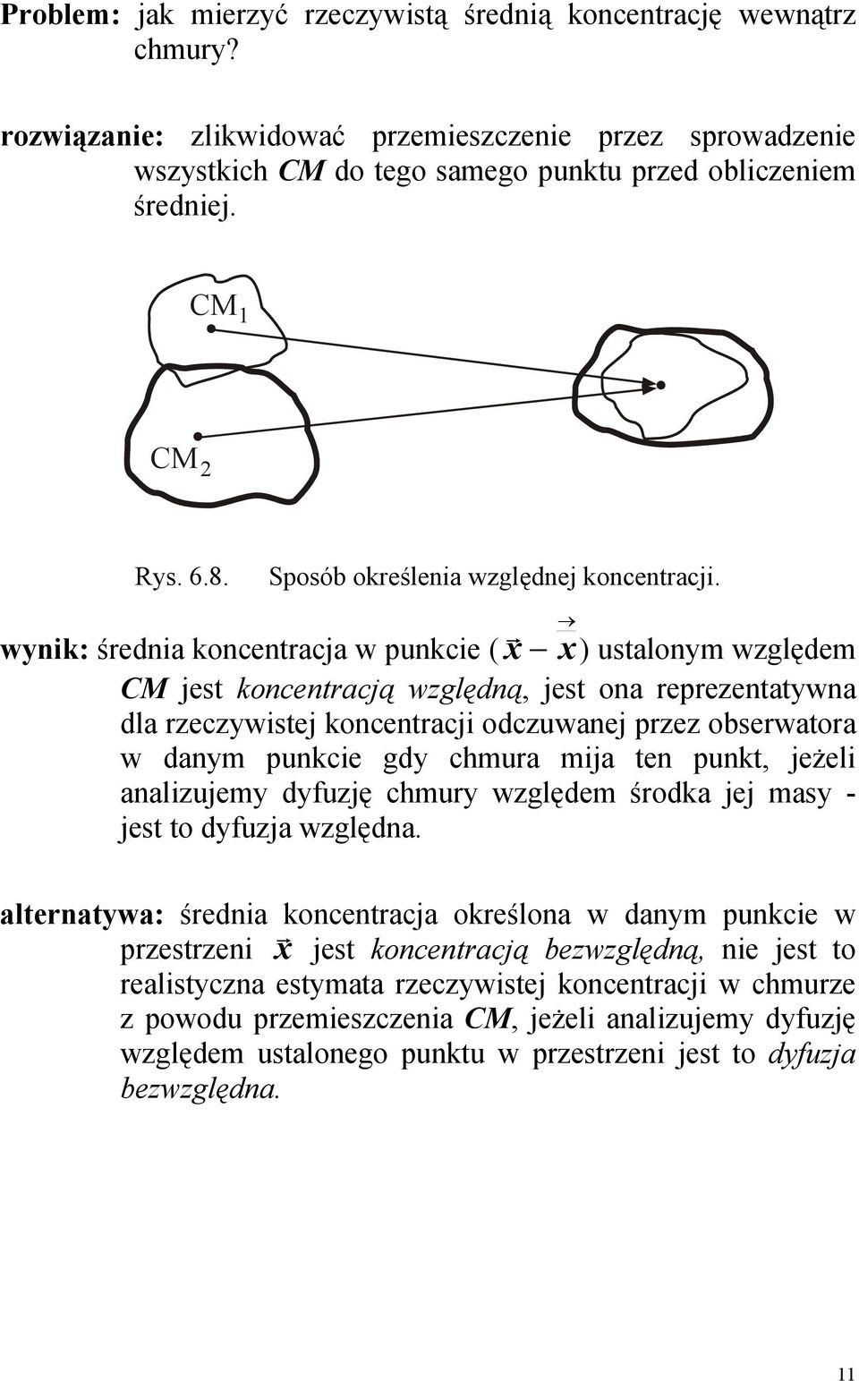 wynik: średnia koncenracja w punkcie ( ) usalonym względem CM jes koncenracją względną, jes ona reprezenaywna dla rzeczywisej koncenracji odczuwanej przez obserwaora w danym punkcie gdy chmura mija