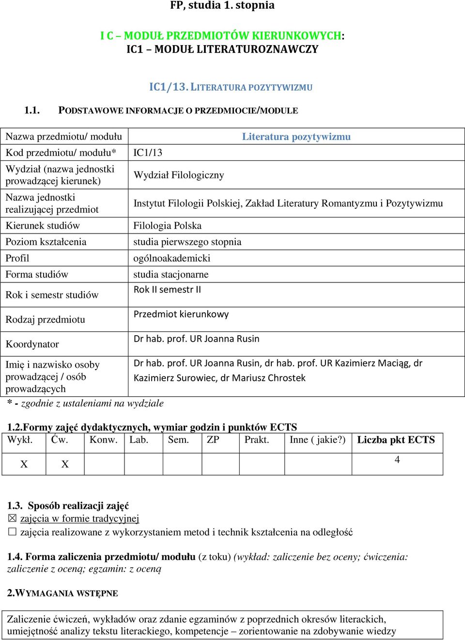 MODUŁ LITERATUROZNAWCZY IC1/