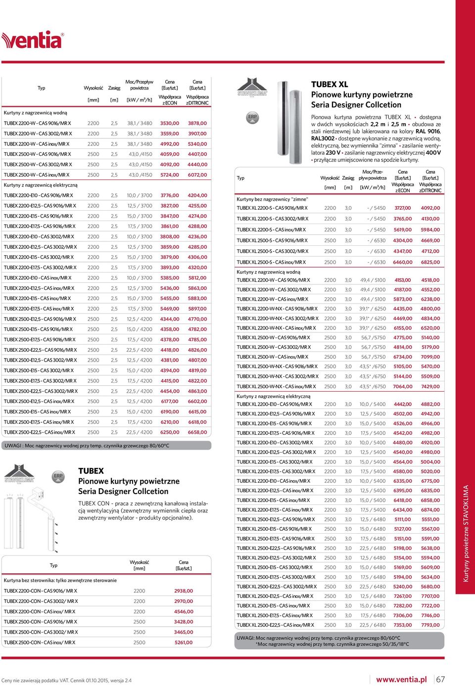 CS inox/mr X 2500 2,5 43,0 /4150 5724,00 6072,00 Kurtyny z nagrzewnicą elektryczną TUEX 2200-E10 - CS 9016/MR X 2200 2,5 10,0 / 3700 3776,00 4204,00 TUEX 2200-E12,5 - CS 9016/MR X 2200 2,5 12,5 /