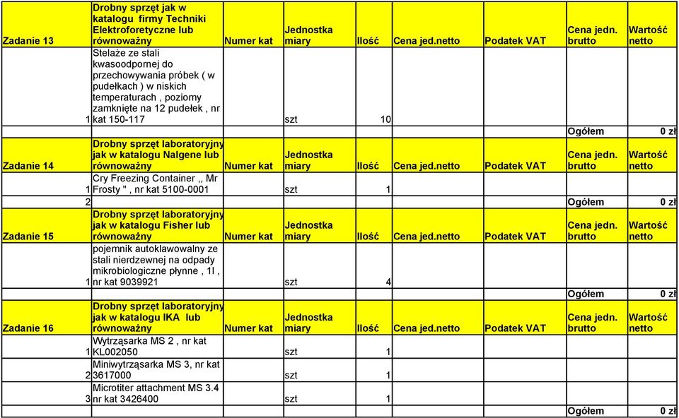 Podatek VAT Wytrząsarka MS 2, nr kat 1 KL002050 Miniwytrząsarka MS 3, nr kat 2 3617000 Microtiter attachment MS 3.