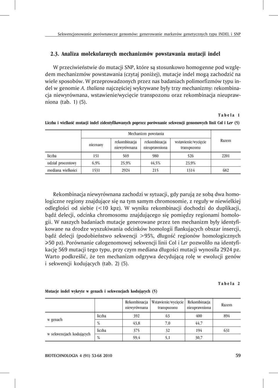 zachodziæ na wiele sposobów. W przeprowadzonych przez nas badaniach polimorfizmów typu indel w genomie A.