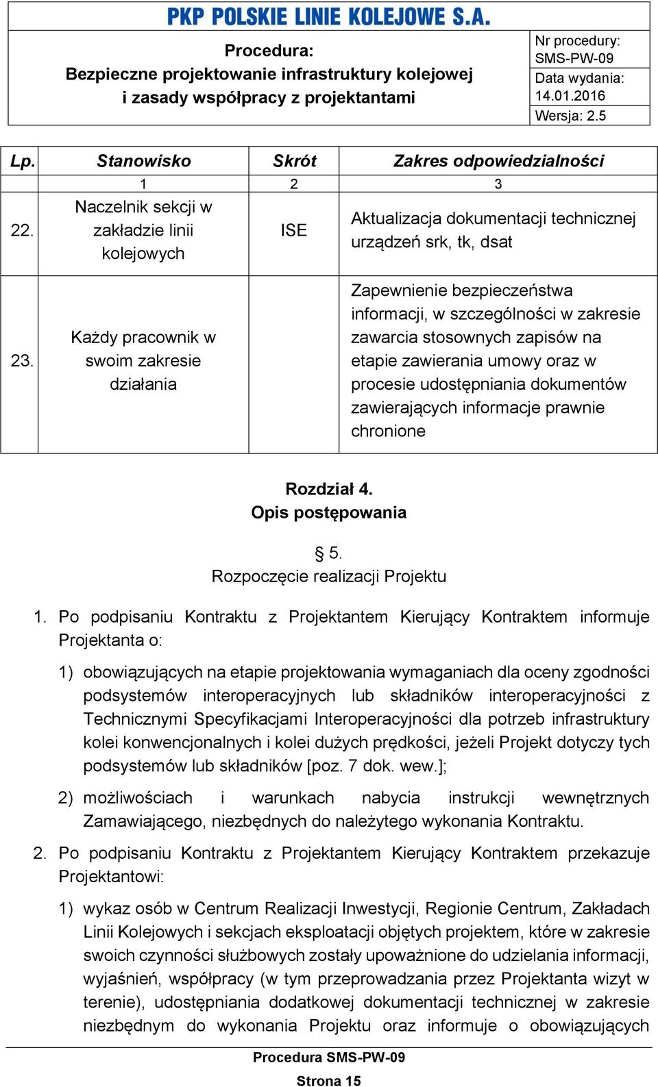 dokumentów zawierających informacje prawnie chronione Rozdział 4. Opis postępowania 5. Rozpoczęcie realizacji Projektu 1.