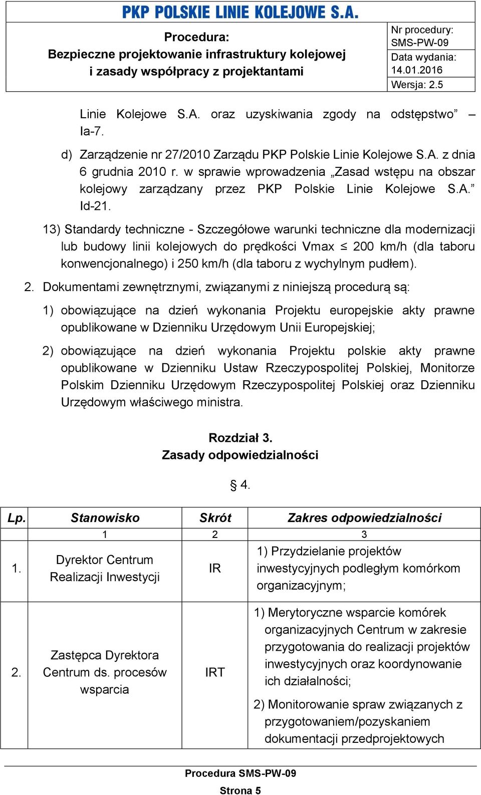 13) Standardy techniczne - Szczegółowe warunki techniczne dla modernizacji lub budowy linii kolejowych do prędkości Vmax 200 km/h (dla taboru konwencjonalnego) i 250 km/h (dla taboru z wychylnym