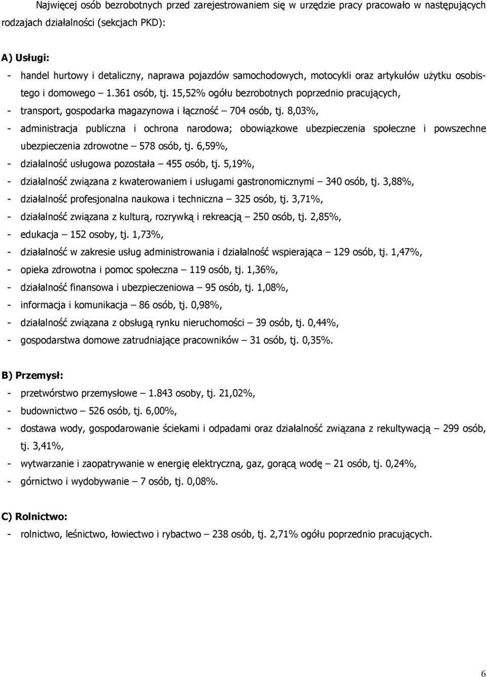 8,03%, - administracja publiczna i ochrona narodowa; obowiązkowe ubezpieczenia społeczne i powszechne ubezpieczenia zdrowotne 578 osób, tj. 6,59%, - działalność usługowa pozostała 455 osób, tj.