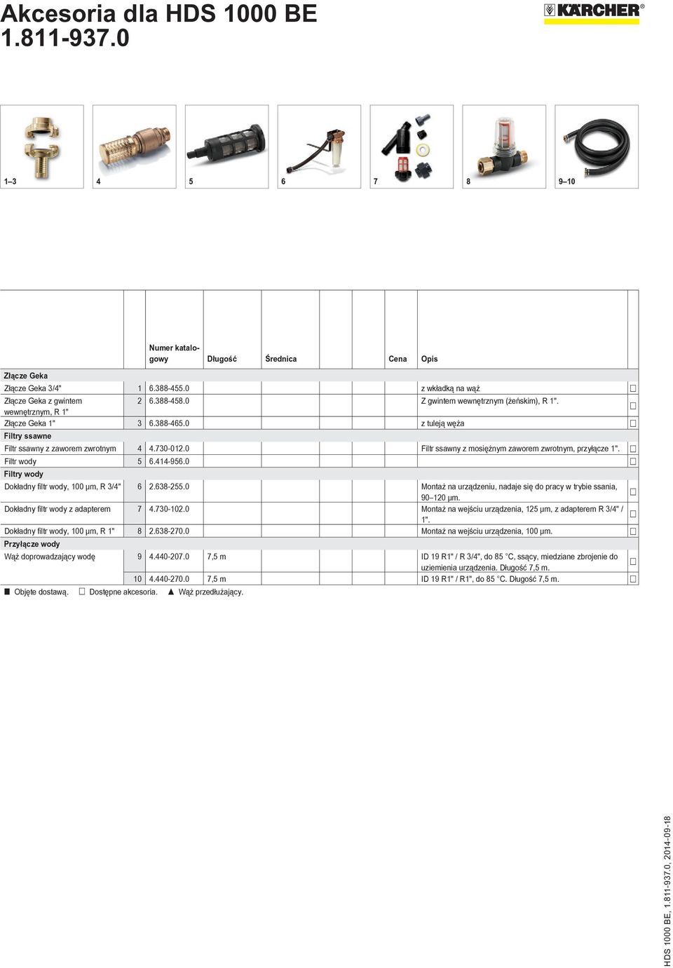 414-956.0 Filtry wody Dokładny filtr wody, 100 μm, R 3/4" 6 2.638-255.0 Montaż na urządzeniu, nadaje się do pracy w trybie ssania, 90 120 μm. Dokładny filtr wody z adapterem 7 4.730-102.