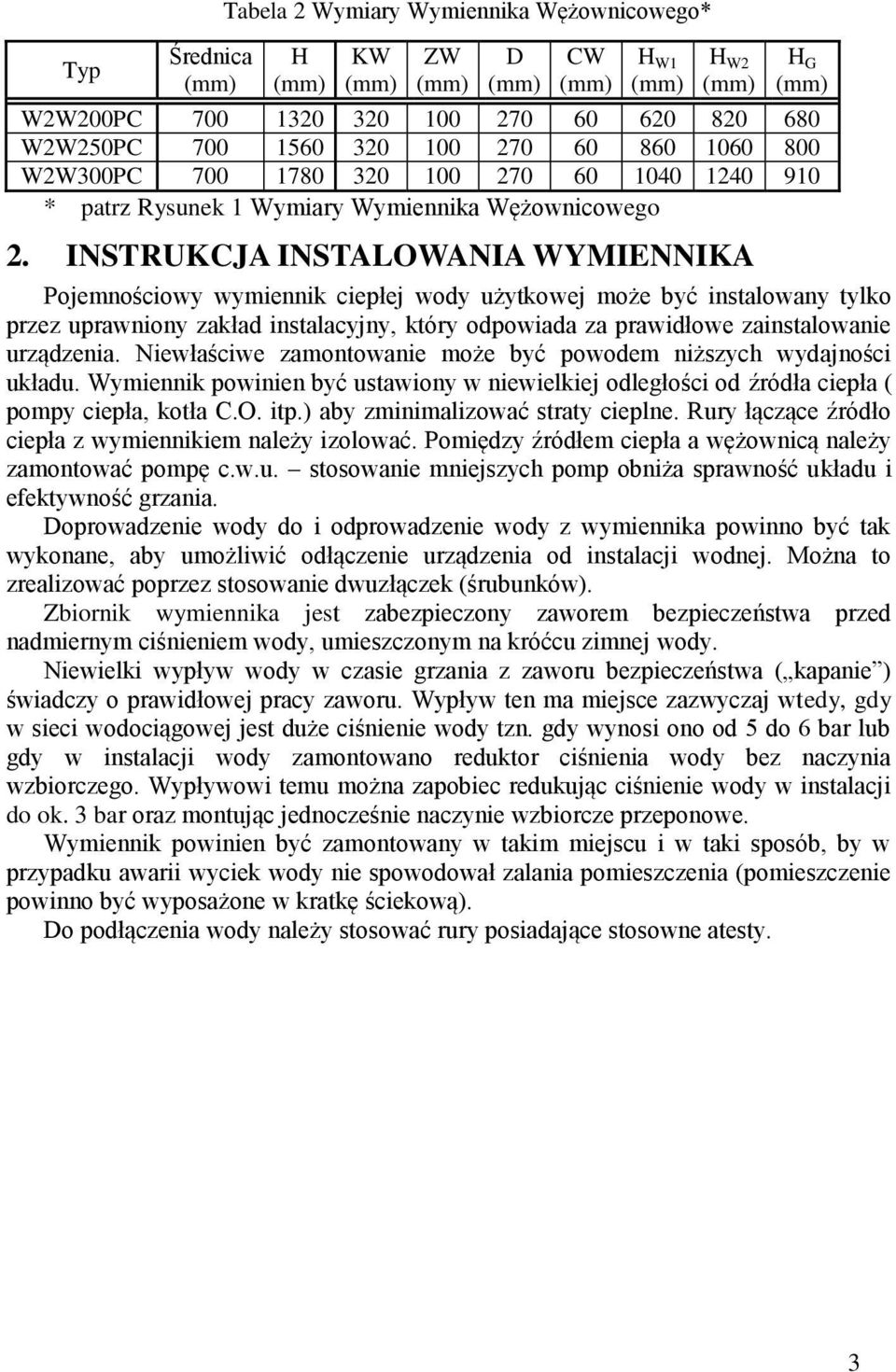 INSTRUKCJA INSTALOWANIA WYMIENNIKA Pojemnościowy wymiennik ciepłej wody użytkowej może być instalowany tylko przez uprawniony zakład instalacyjny, który odpowiada za prawidłowe zainstalowanie