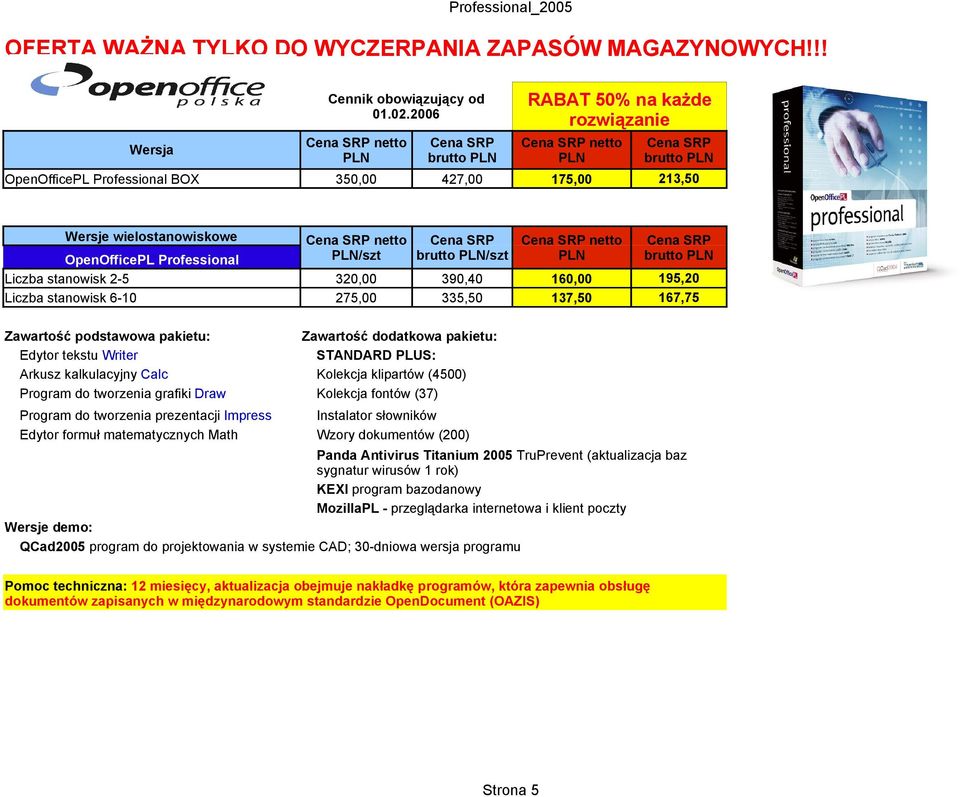 stanowisk 6-10 275,00 335,50 137,50 167,75 Zawartość podstawowa pakietu: netto /szt brutto /szt Zawartość dodatkowa pakietu: STANDARD PLUS: Wzory dokumentów (200) netto brutto Panda Antivirus