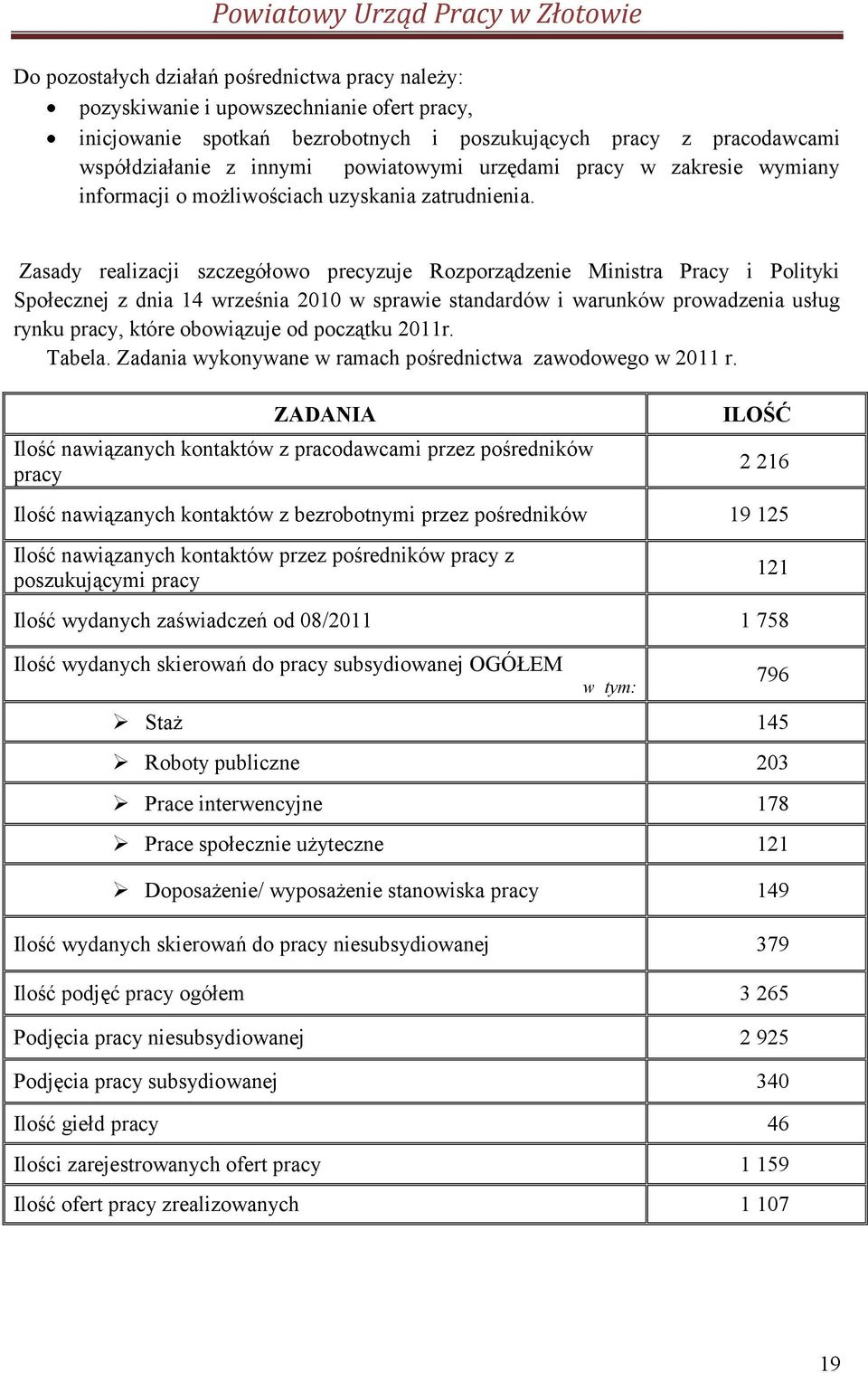 Zasady realizacji szczegółowo precyzuje Rozporządzenie Ministra Pracy i Polityki Społecznej z dnia 14 września 2010 w sprawie standardów i warunków prowadzenia usług rynku pracy, które obowiązuje od