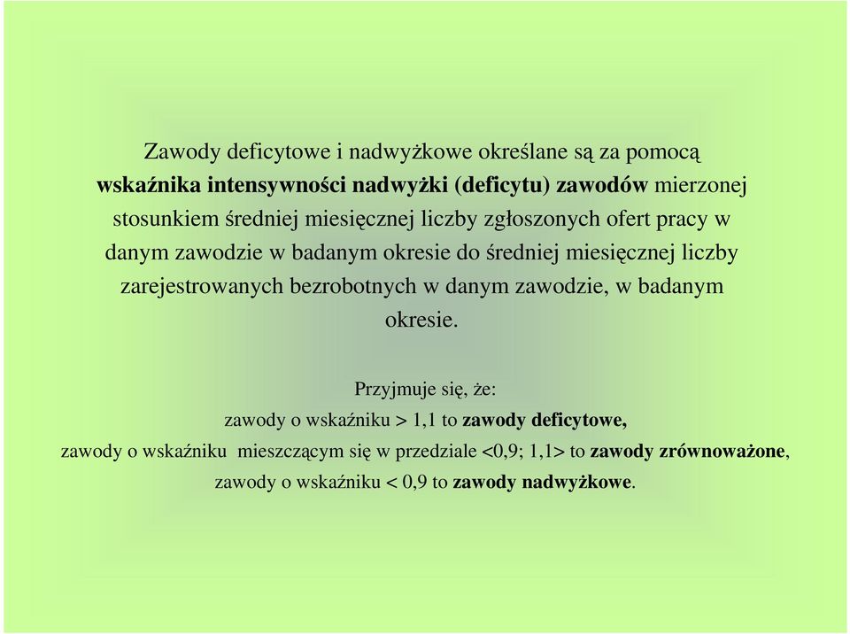 zarejestrowanych bezrobotnych w danym zawodzie, w badanym okresie.