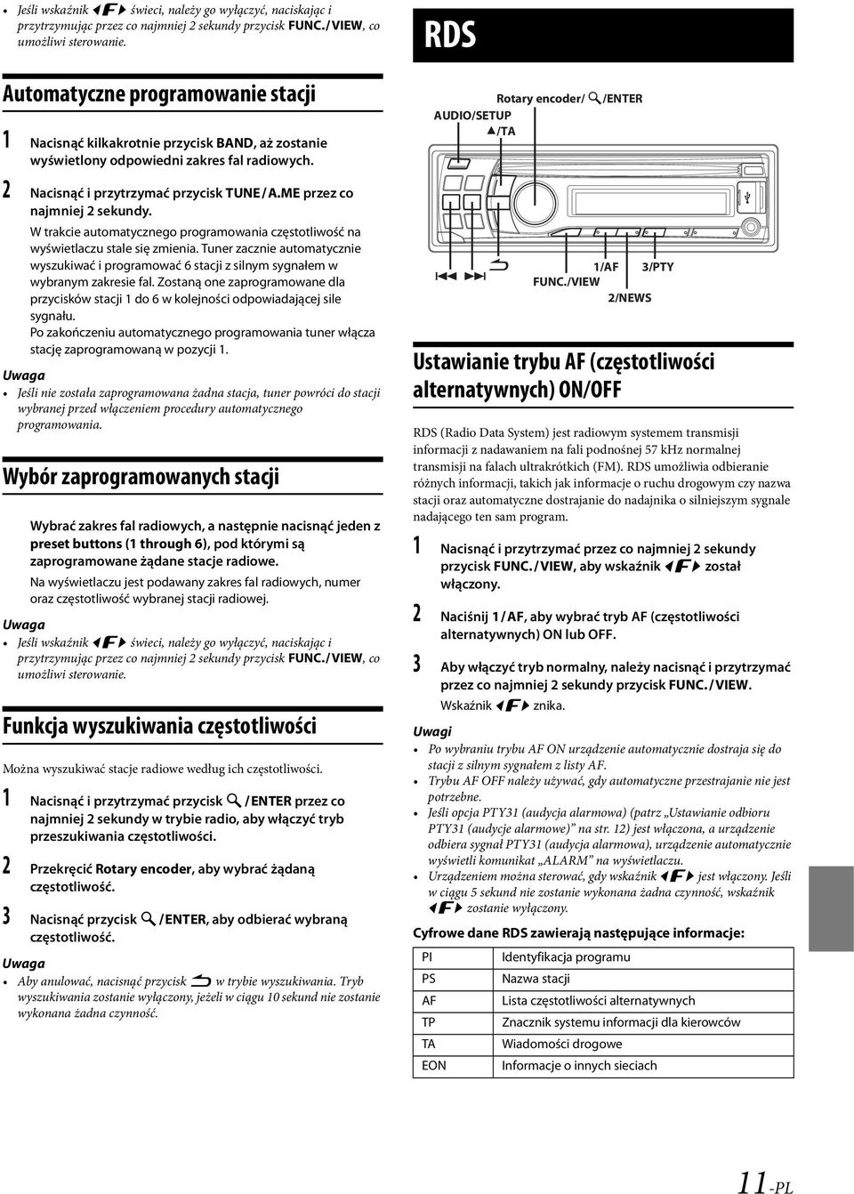 ME przez co najmniej 2 sekundy. W trakcie automatycznego programowania częstotliwość na wyświetlaczu stale się zmienia.