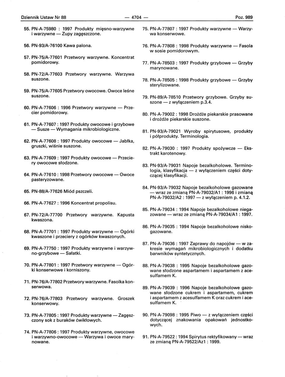 61. PN-A-77607: 1997 Produkty owocowe i grzybowe - Susze - Wymagania mikrobiologiczne. 62. PN-A-77608 : 1997 Produkty owocowe - Jabłka, gruszki, wiśnie suszone. 63.