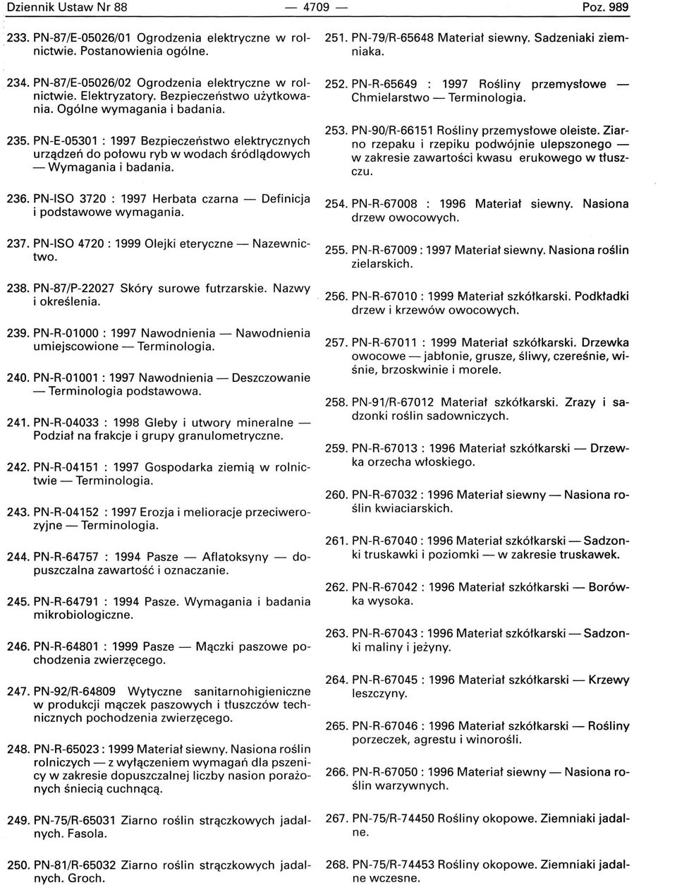 PN-ISO 3720 : 1997 Herbata czarna - Definicja i podstawowe wymagania. 237. PN-ISO 4720 : 1999 Olejki eteryczne - Nazewnictwo. 238. PN-87/P-22027 Skóry surowe futrzarskie. Nazwy i określenia. 239.