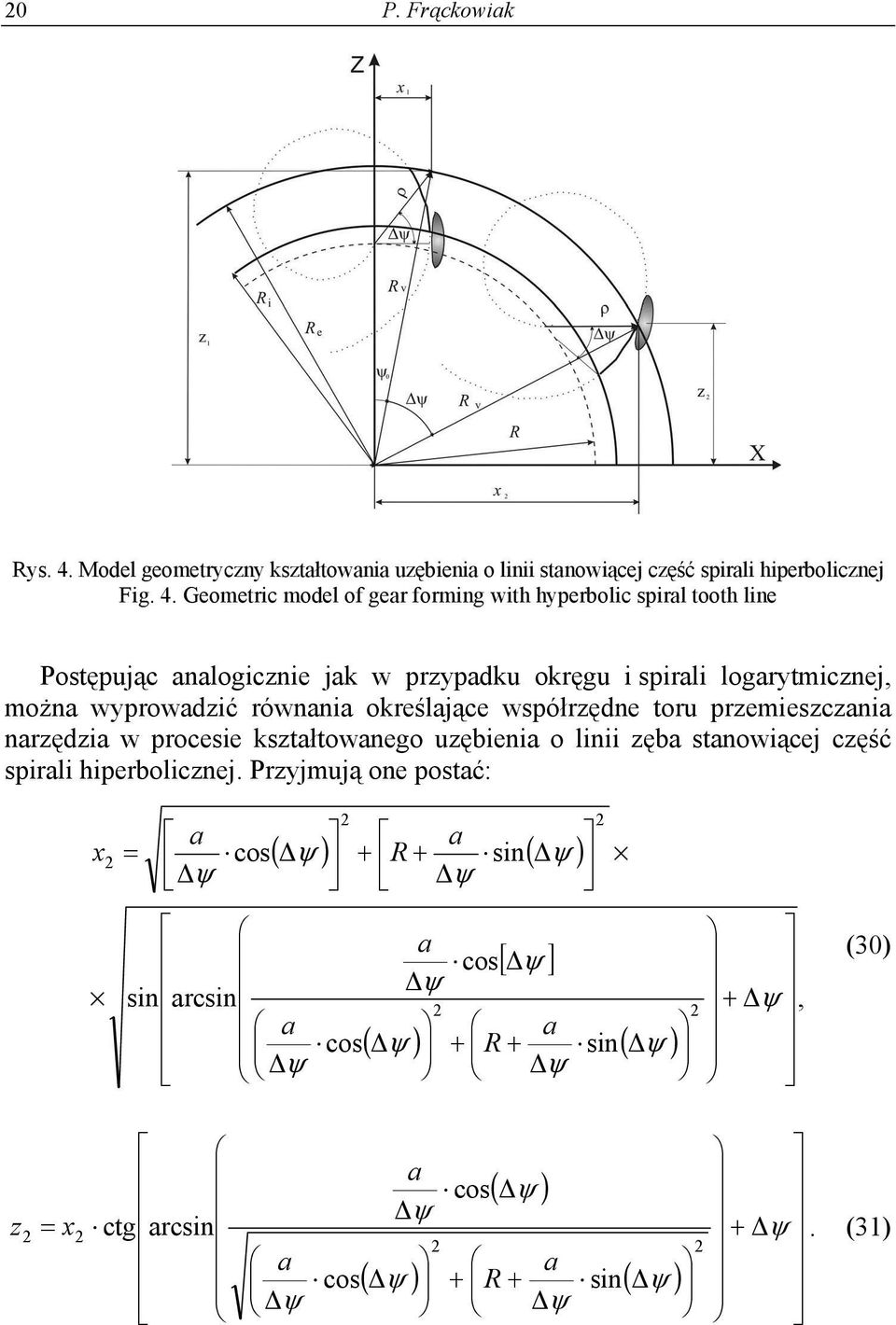 Geometric model of ger forming with hyperbolic spirl tooth line Postępując nlogicznie jk w przypdku okręgu i spirli logrytmicznej,