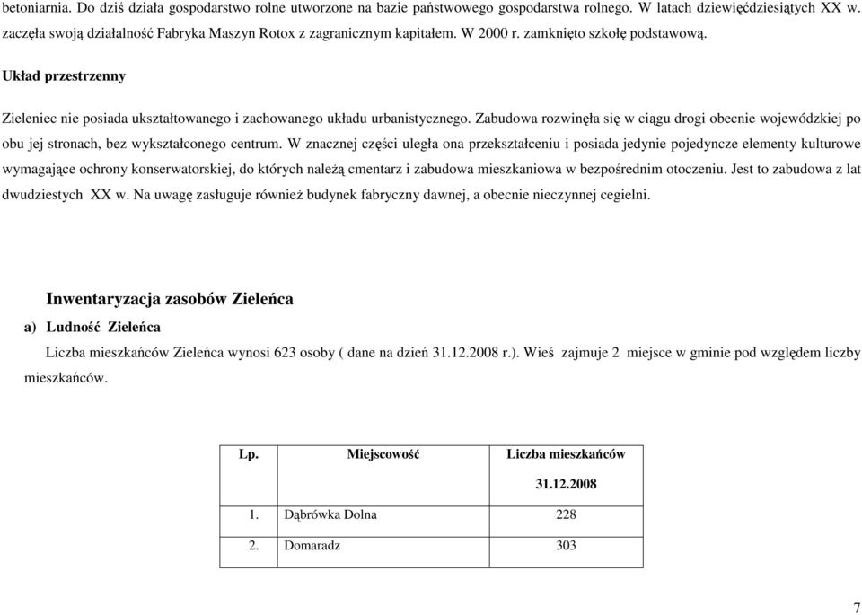 Układ przestrzenny Zieleniec nie posiada ukształtowanego i zachowanego układu urbanistycznego.