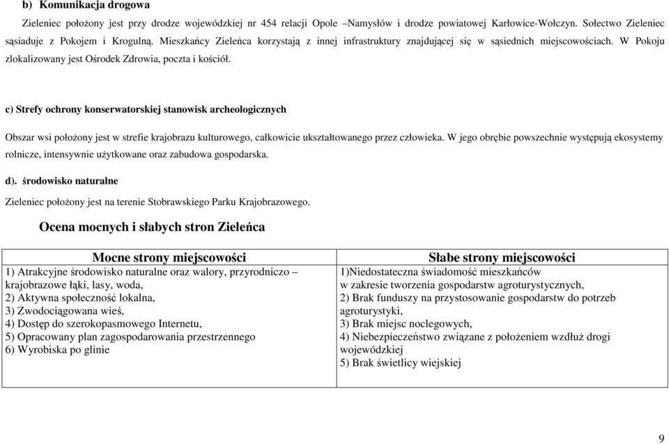 c) Strefy ochrony konserwatorskiej stanowisk archeologicznych Obszar wsi połoŝony jest w strefie krajobrazu kulturowego, całkowicie ukształtowanego przez człowieka.