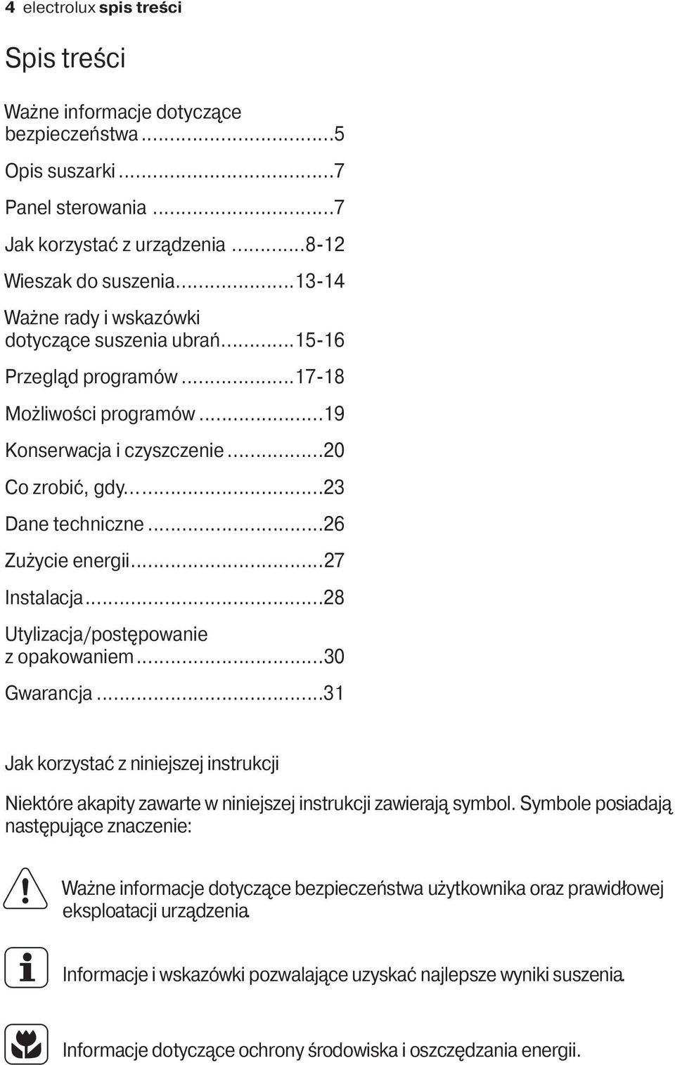 ..26 Zużycie energii...27 Instalacja...28 Utylizacja/postępowanie z opakowaniem...30 Gwarancja.