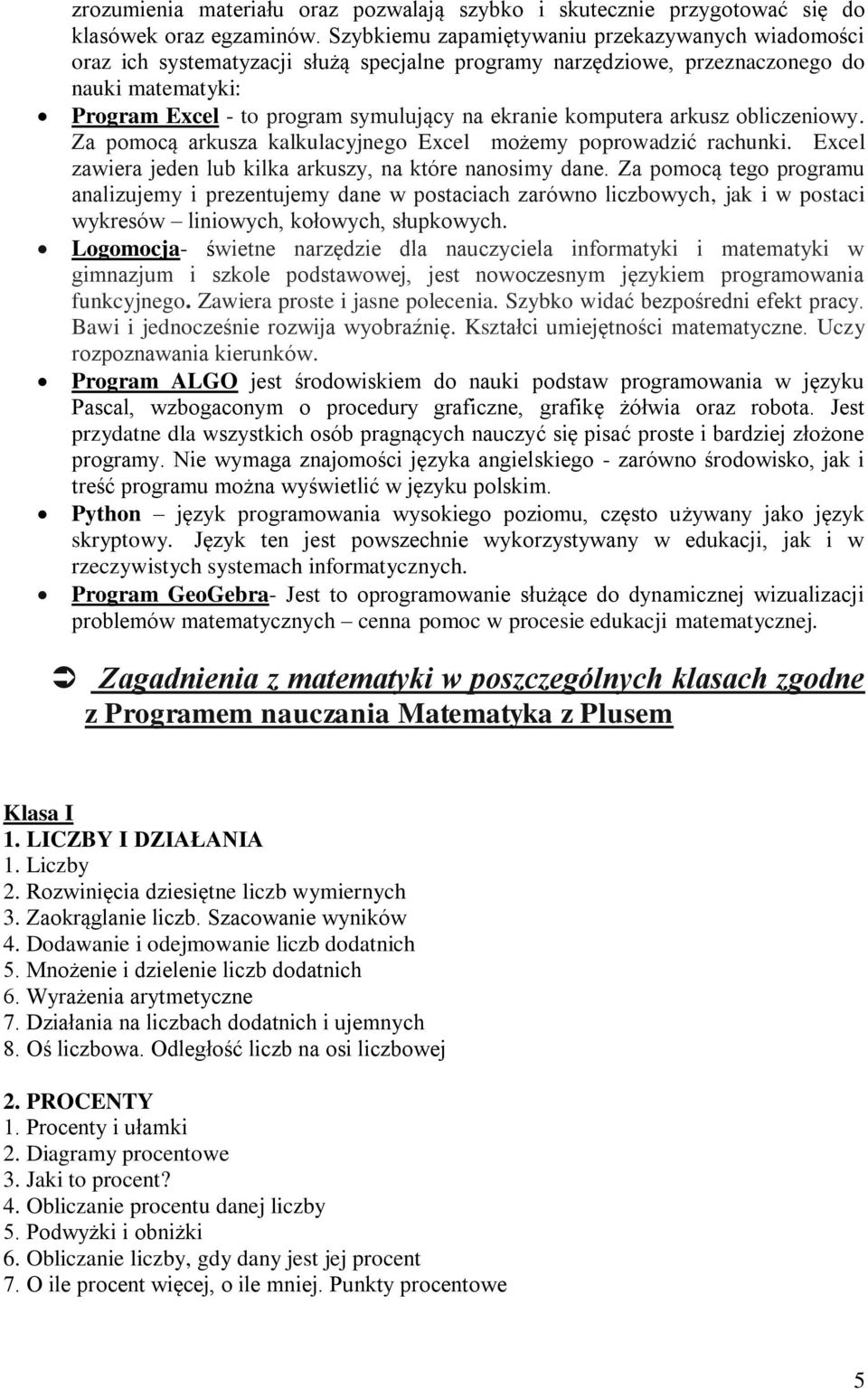 Projekt Innowacji Pedagogicznej Matematyka Z Elementami Informatyki