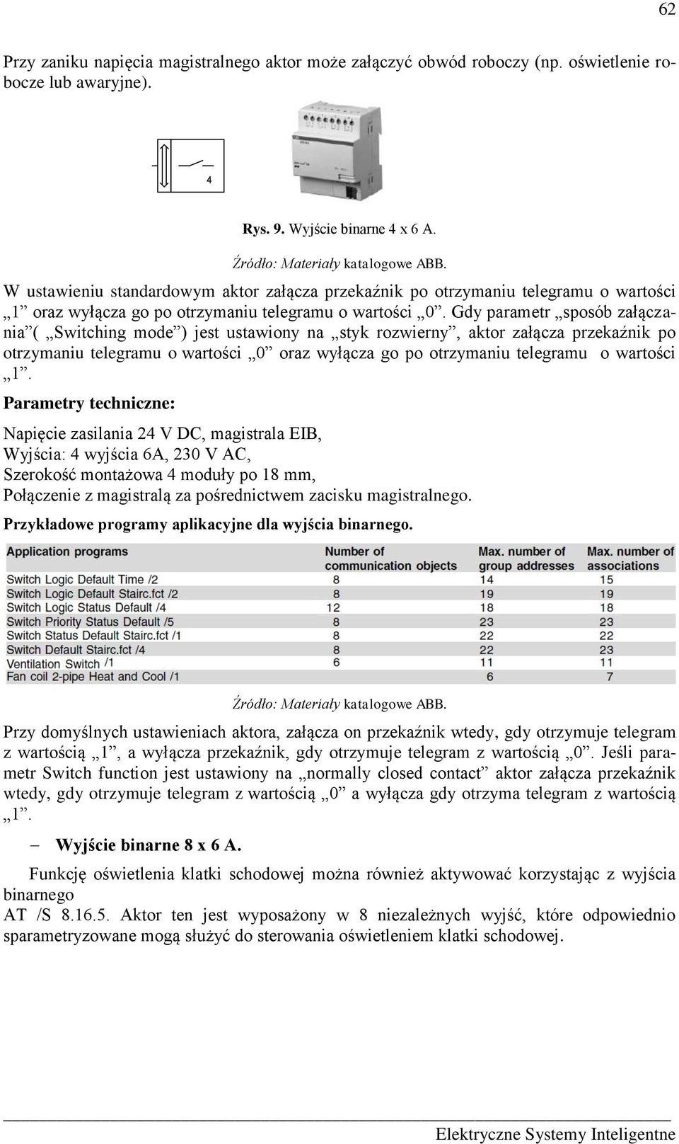 Gdy parametr sposób załączania ( Switching mode ) jest ustawiony na styk rozwierny, aktor załącza przekaźnik po otrzymaniu telegramu o wartości 0 oraz wyłącza go po otrzymaniu telegramu o wartości 1.