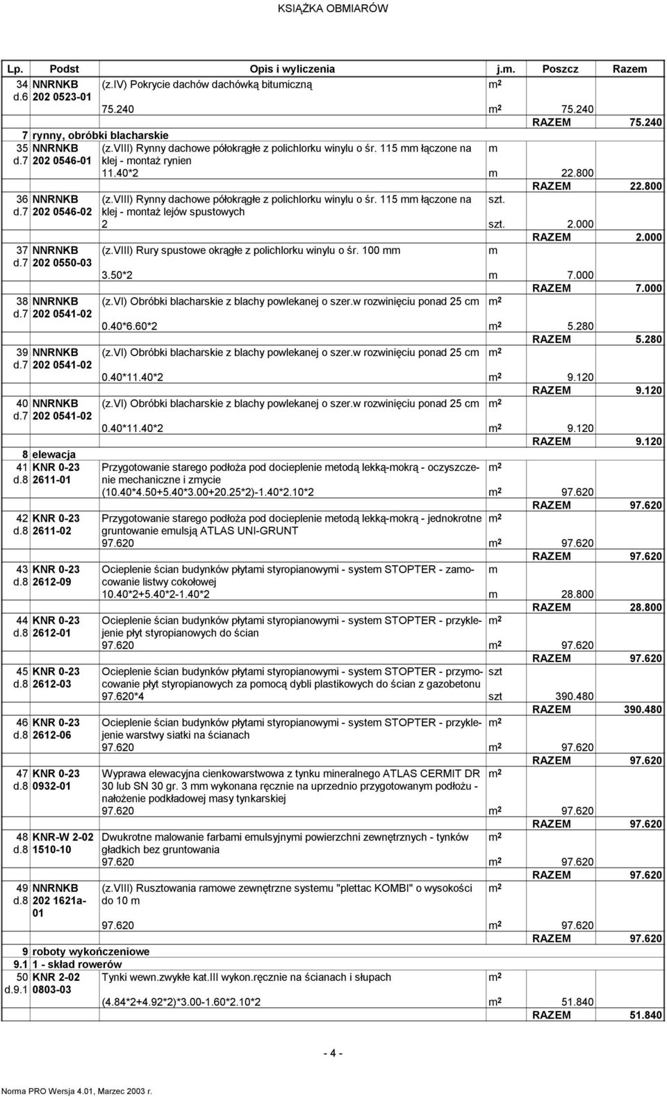 viii) Rynny dachowe półokrągłe z polichlorku winylu o śr. 115 mm łączone na szt. d.7 202 0546-02 klej - montaż lejów spustowych 2 szt. 2.000 2.000 37 NNRNKB (z.