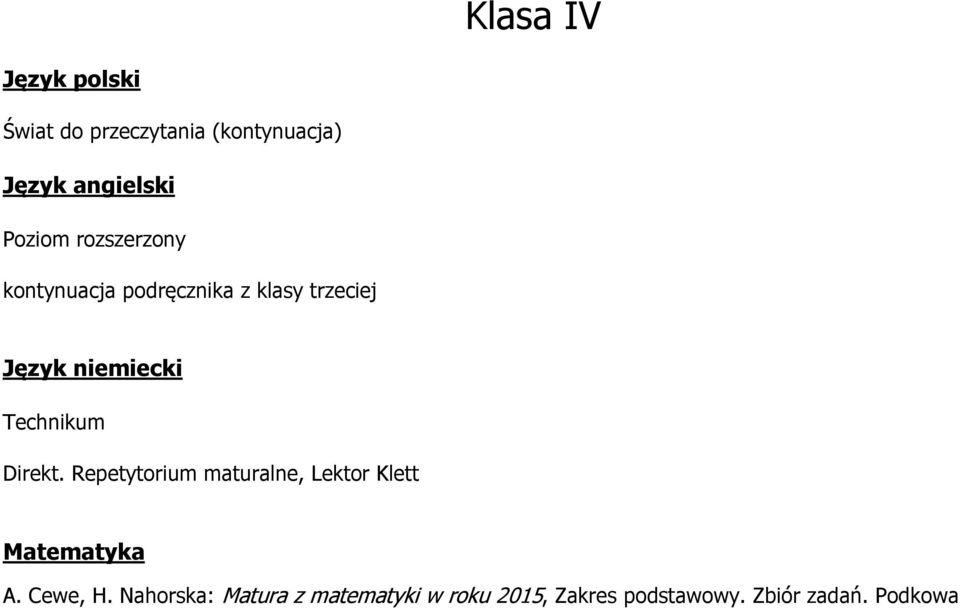 niemiecki Direkt. Repetytorium maturalne, Lektor Klett Matematyka A.